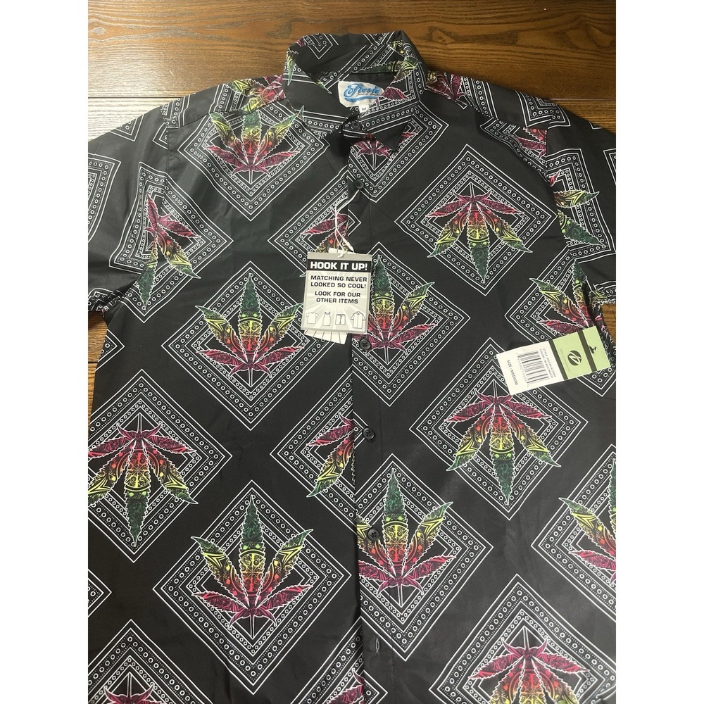 Fresh Prints Of Bel-Air Geometric Marijuana Leaf Short Sleeve Shirt Men's Medium